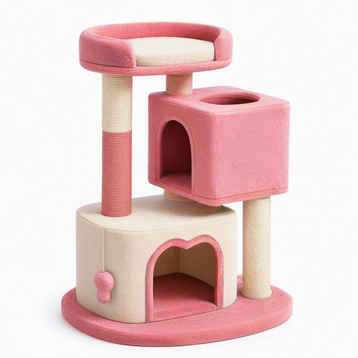 Arbre à chat 60 x 50 x 110 cm en sisal rose et beige avec niches et plateforme