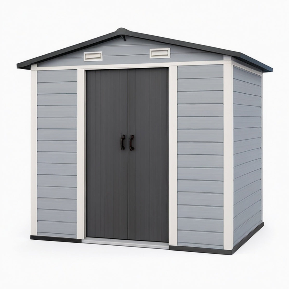 Abri de jardin 180 x 120 x 190 cm en résine gris anthracite à double porte ventilé