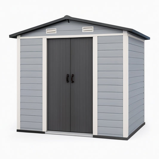 Abri de jardin 180 x 120 x 190 cm en résine gris anthracite à double porte ventilé