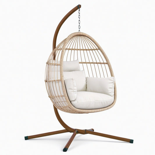 Fauteuil suspendu 105 x 105 x 195 cm en rotin beige et acier marron style bohème