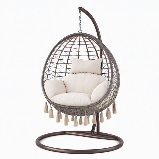 Fauteuil suspendu 105 x 105 x 195 cm en résine tressée gris brun pour intérieur style bohème