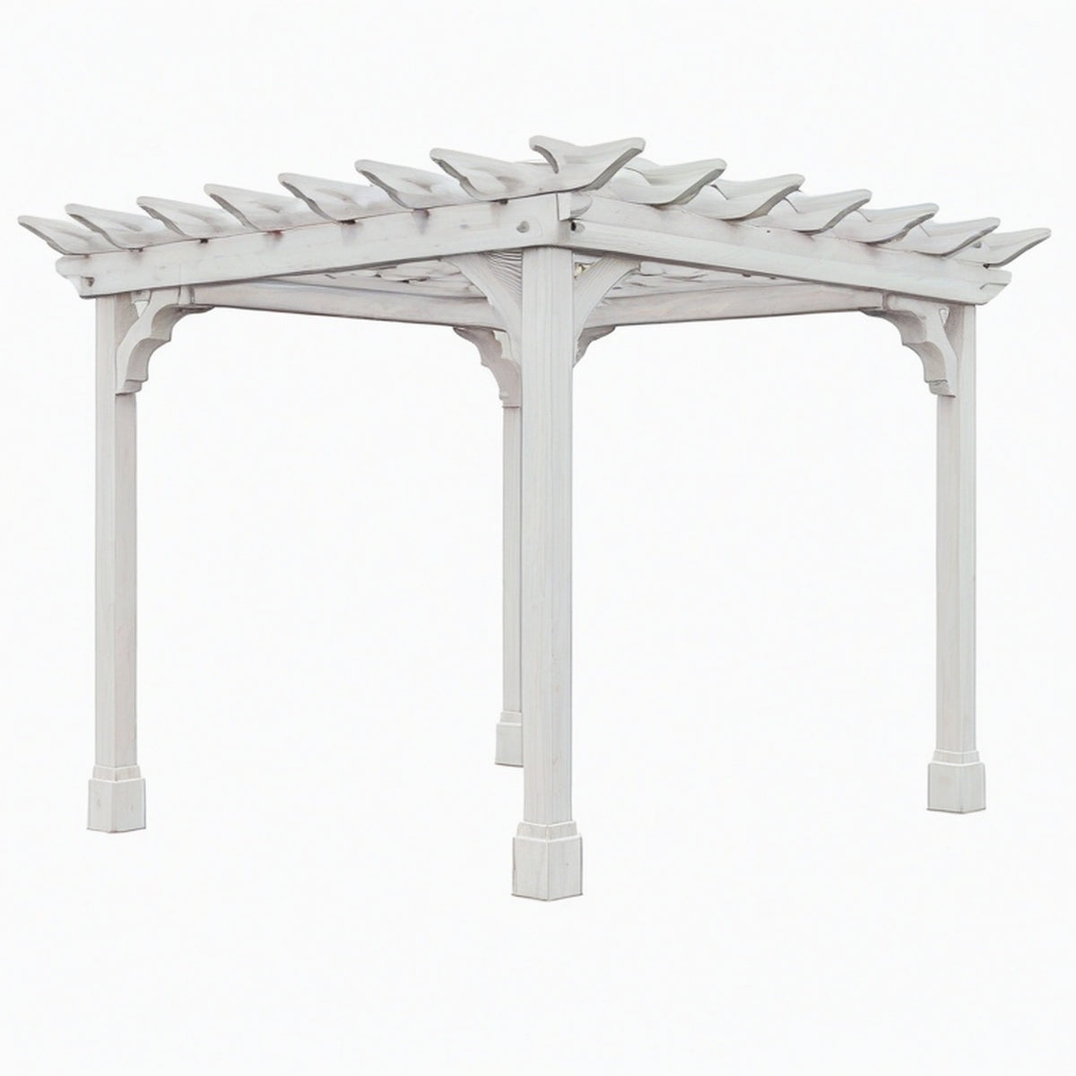 Pergola de jardin 300 x 300 x 240 cm en bois blanc structure ajourée