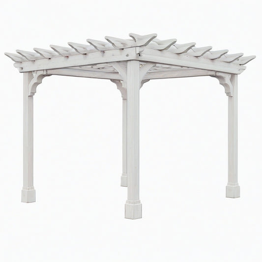 Pergola de jardin 300 x 300 x 240 cm en bois blanc structure ajourée