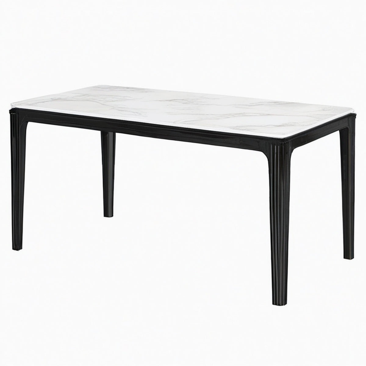 Table à manger 160 x 90 cm plateau aspect marbre blanc structure noire style classique