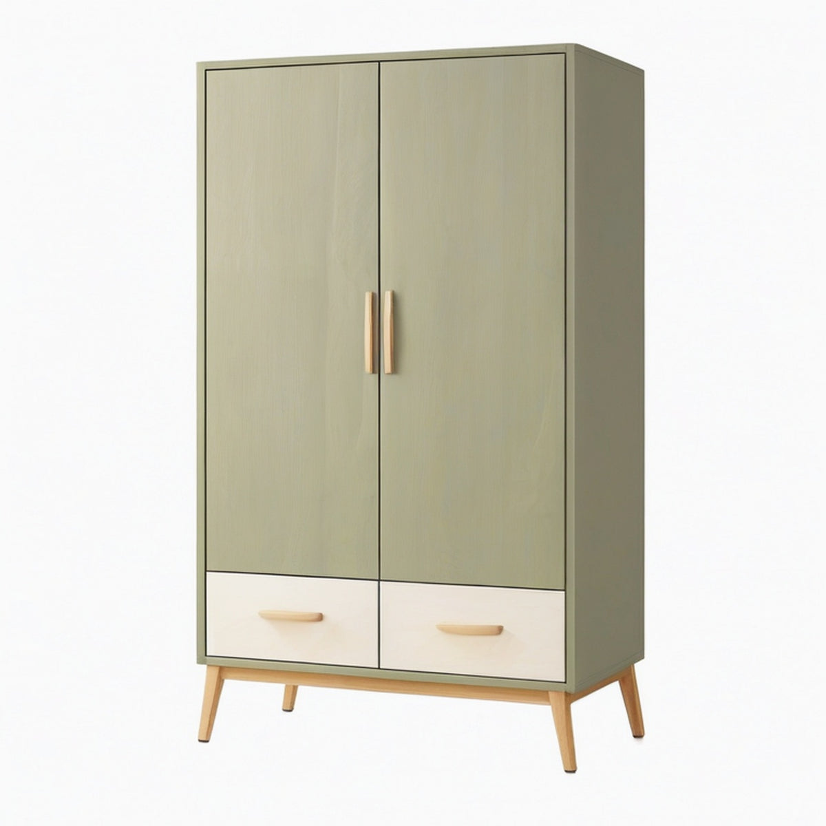 Armoire de rangement 90 x 50 x 180 cm vert olive et naturel en bois style scandinave