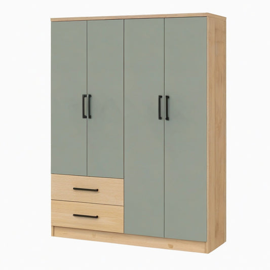 Armoire 4 portes 2 tiroirs 120 x 52 x 190 cm bois vert sauge style contemporain